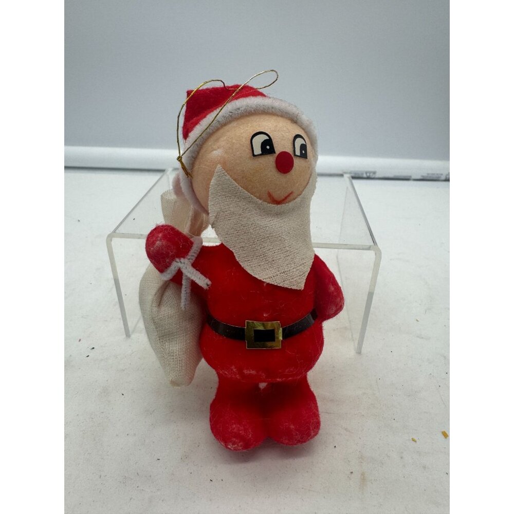 Vintage Flocked Foam Santa Claus Christmas Ornament